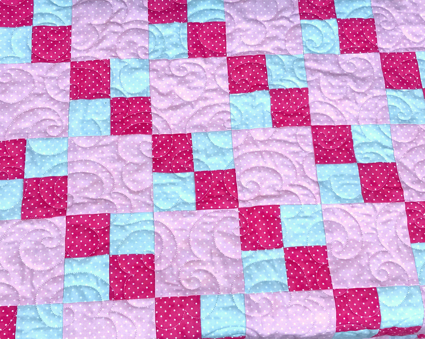 Pink and Gray Double Four Patch Baby or Toddler Quilt - Handmade Quilts, Digital Patterns, and Home Décor items online - Cuddle Cat Quiltworks