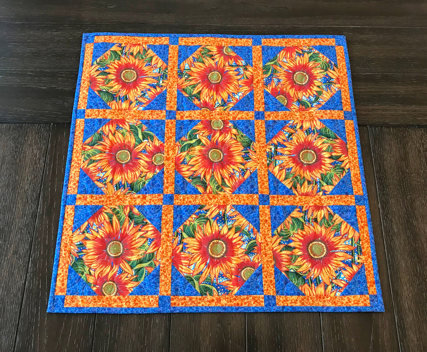 Sunflower Themed Table Topper - Handmade Quilts, Digital Patterns, and Home Décor items online - Cuddle Cat Quiltworks