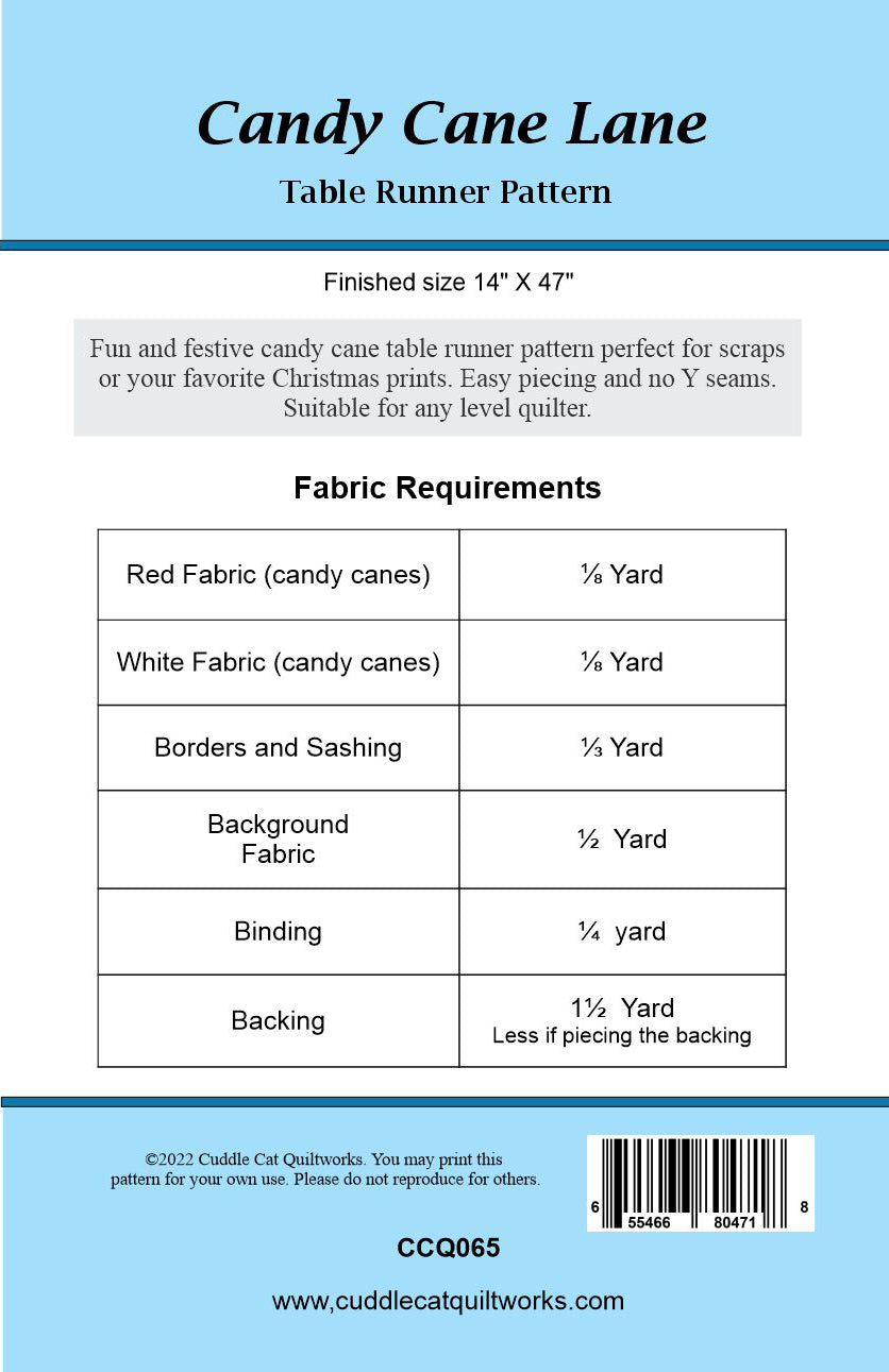 Back cover of Candy Cane Lane table runner pattern
