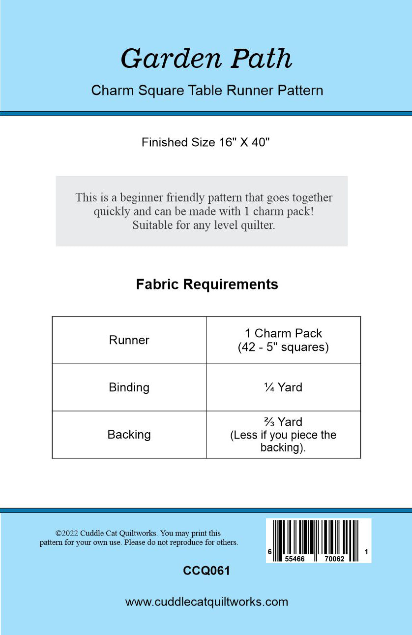 Back cover of Garden Path table runner pattern