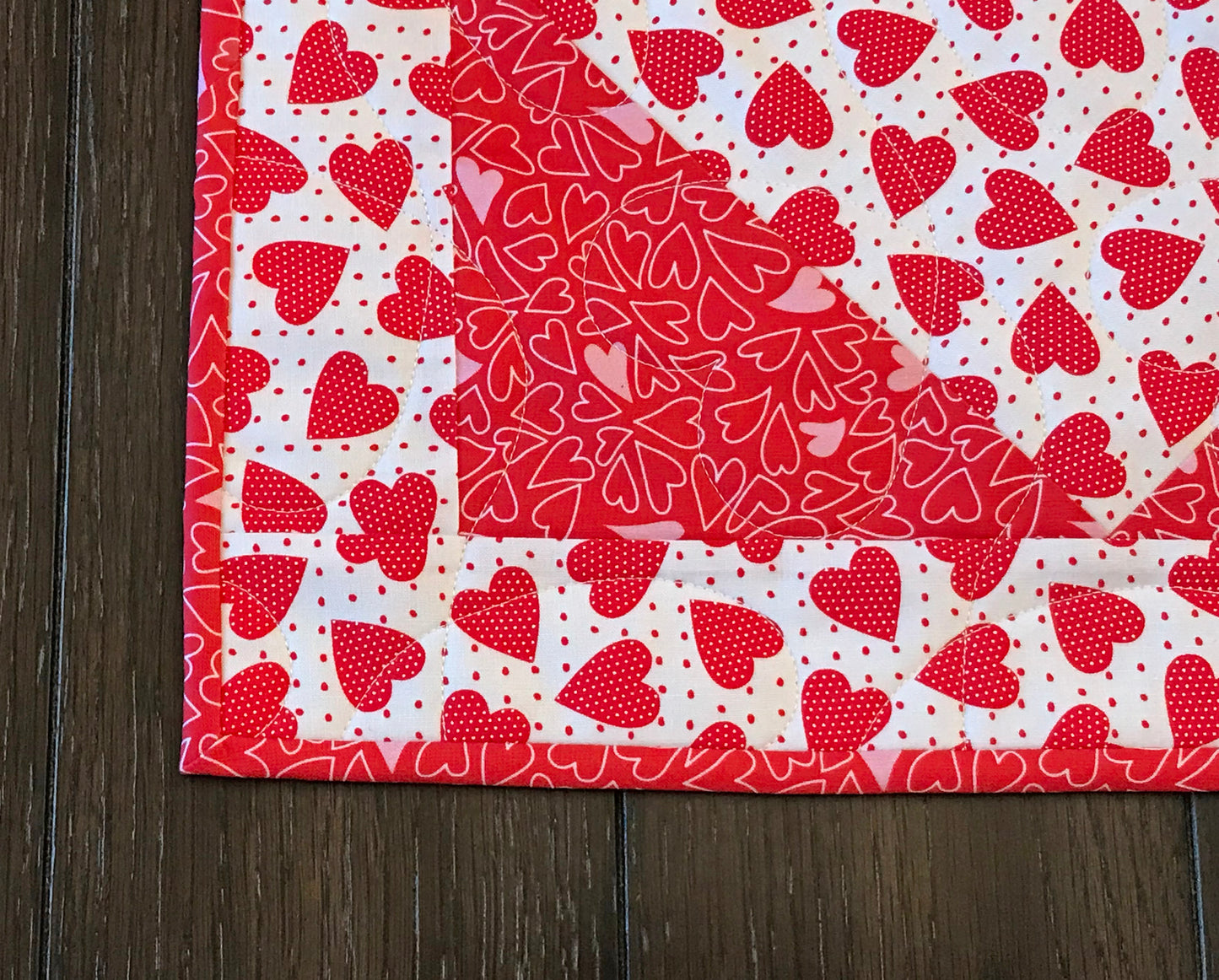 Valentine's Day Heart Themed Quilted Table Runner