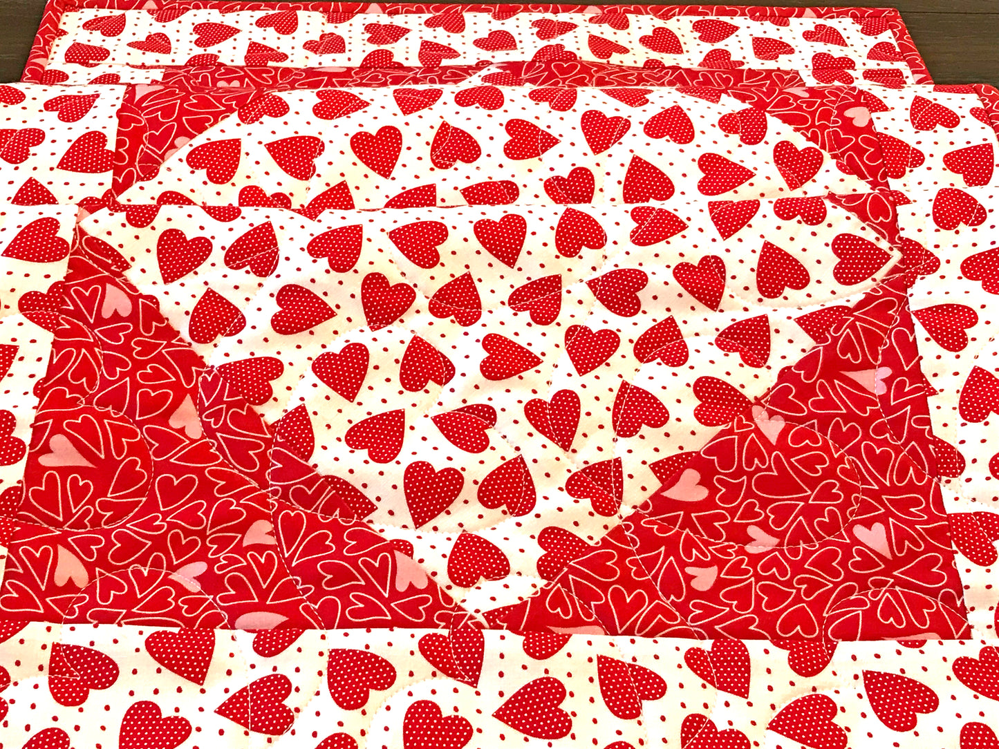 Valentine's Day Heart Themed Quilted Table Runner