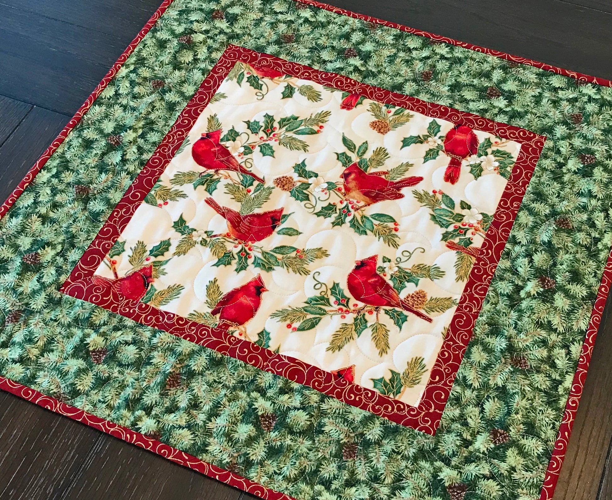 Christmas Cardinal Table Topper - Handmade Quilts, Digital Patterns, and Home Décor items online - Cuddle Cat Quiltworks
