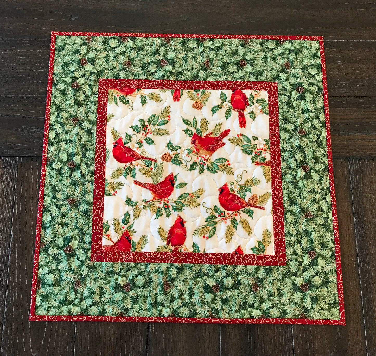 Christmas Cardinal Table Topper - Handmade Quilts, Digital Patterns, and Home Décor items online - Cuddle Cat Quiltworks