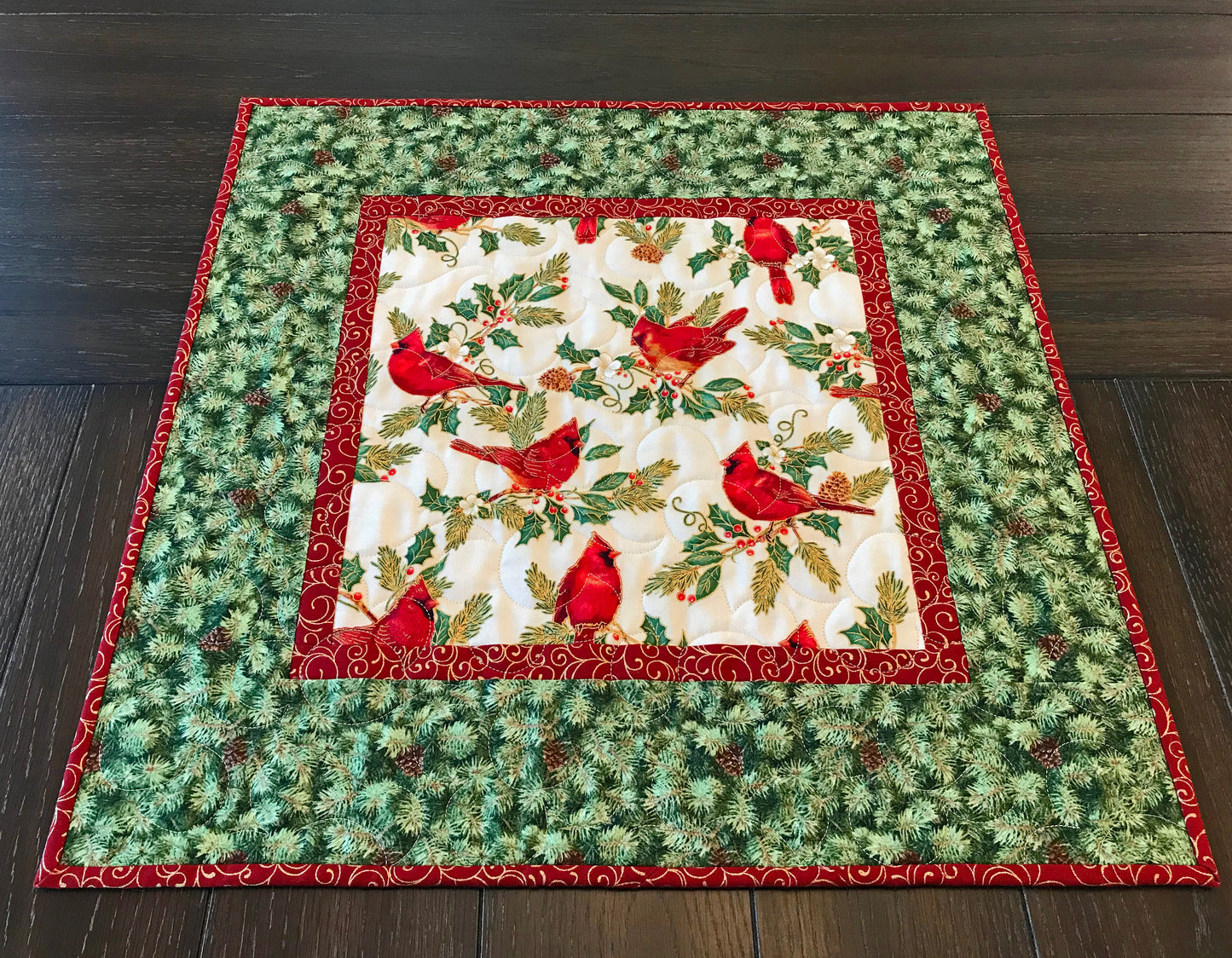 Christmas Cardinal Table Topper - Handmade Quilts, Digital Patterns, and Home Décor items online - Cuddle Cat Quiltworks