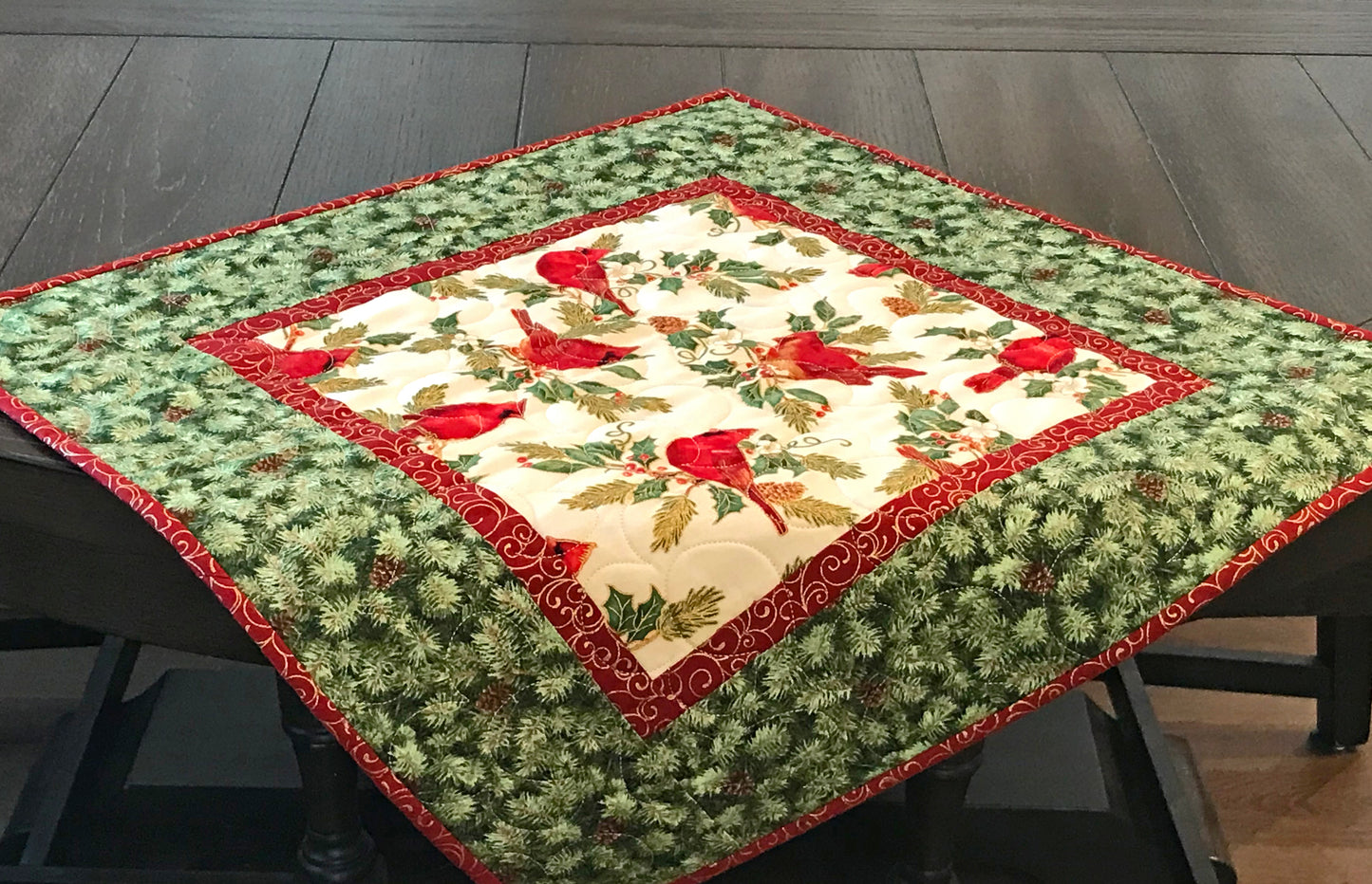 Christmas Cardinal Table Topper - Handmade Quilts, Digital Patterns, and Home Décor items online - Cuddle Cat Quiltworks