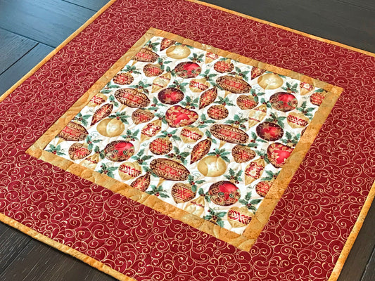 Red & Gold Christmas Ornament Table Topper - Handmade Quilts, Digital Patterns, and Home Décor items online - Cuddle Cat Quiltworks