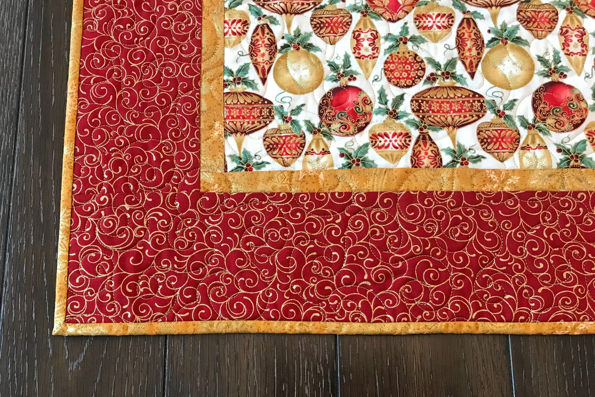 Red & Gold Christmas Ornament Table Topper - Handmade Quilts, Digital Patterns, and Home Décor items online - Cuddle Cat Quiltworks