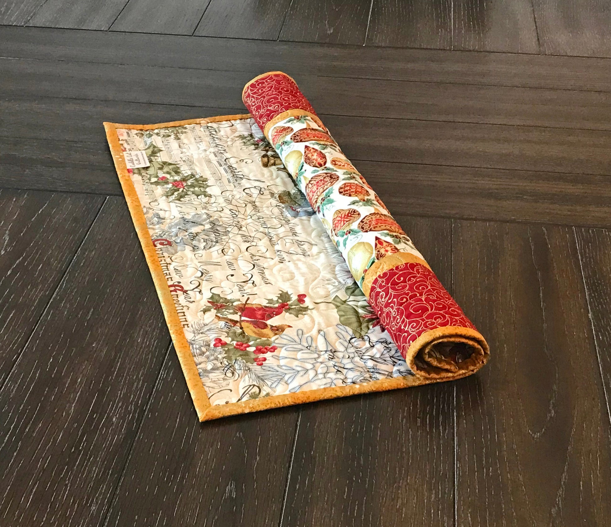 Red & Gold Christmas Ornament Table Topper - Handmade Quilts, Digital Patterns, and Home Décor items online - Cuddle Cat Quiltworks
