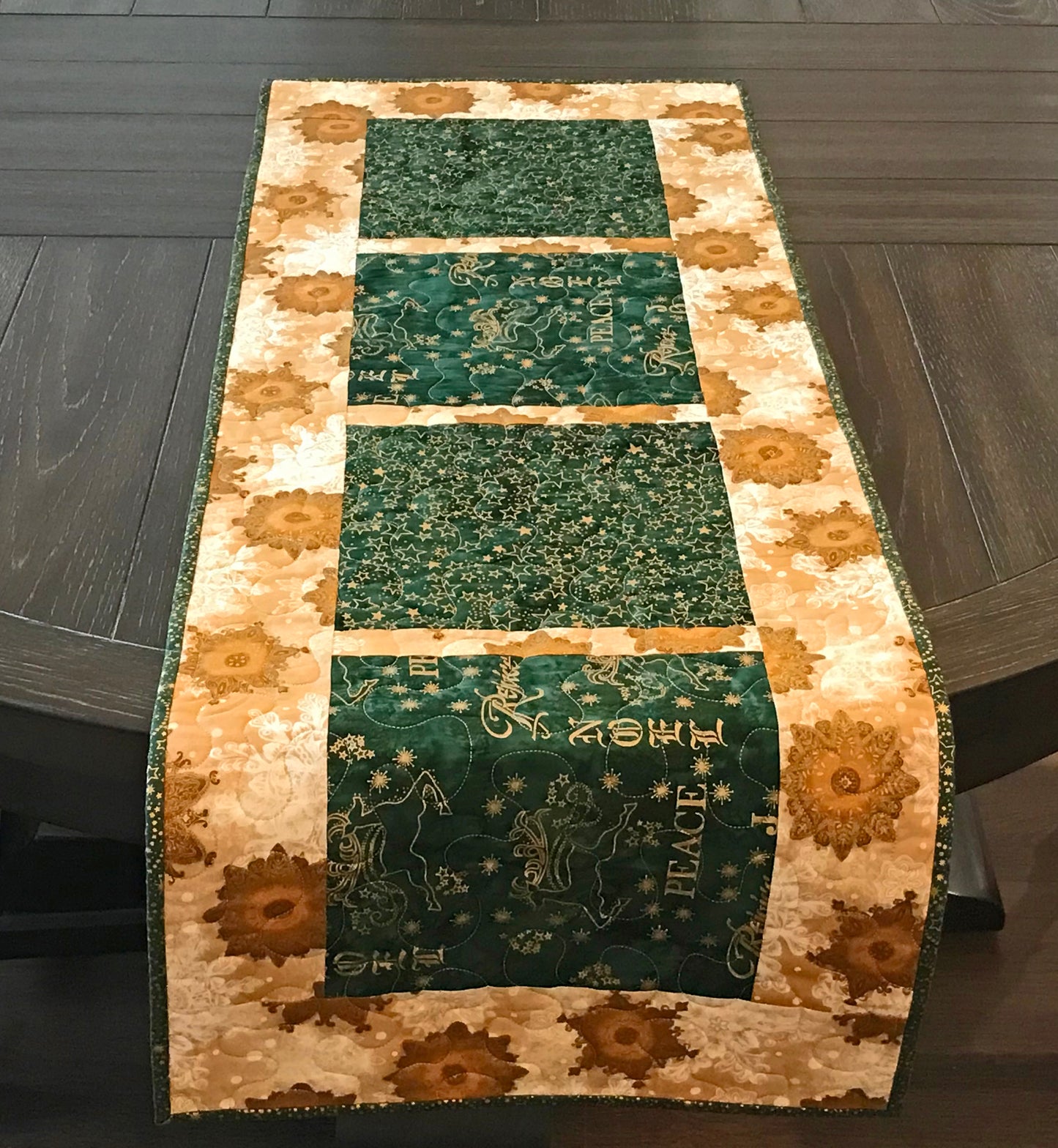 Green & Gold Batik Christmas Table Runner - Handmade Quilts, Digital Patterns, and Home Décor items online - Cuddle Cat Quiltworks