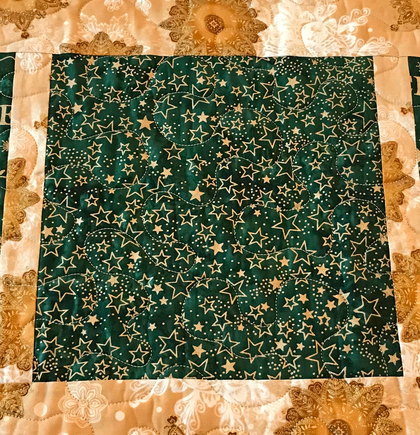 Green & Gold Batik Christmas Table Runner - Handmade Quilts, Digital Patterns, and Home Décor items online - Cuddle Cat Quiltworks