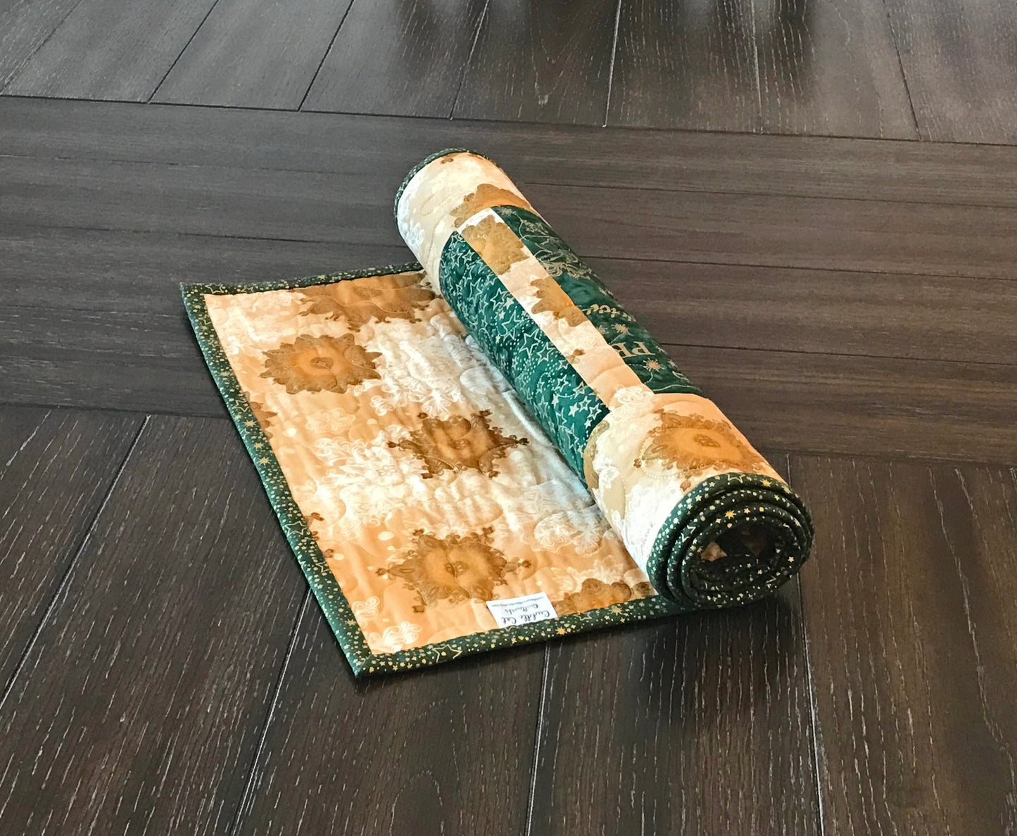 Green & Gold Batik Christmas Table Runner - Handmade Quilts, Digital Patterns, and Home Décor items online - Cuddle Cat Quiltworks