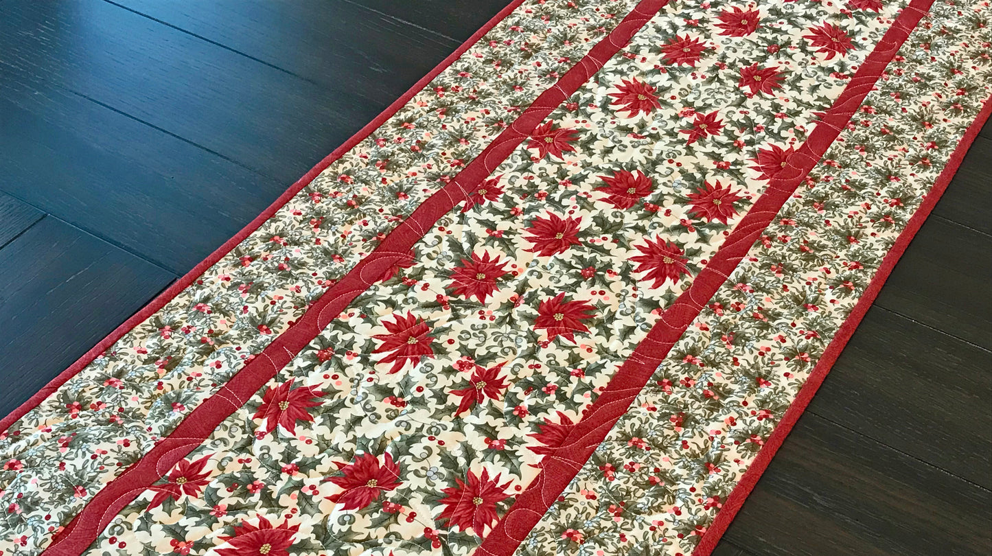 Christmas Poinsettia Table Runner - Handmade Quilts, Digital Patterns, and Home Décor items online - Cuddle Cat Quiltworks