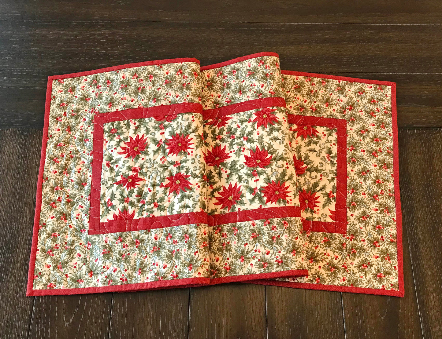 Christmas Poinsettia Table Runner - Handmade Quilts, Digital Patterns, and Home Décor items online - Cuddle Cat Quiltworks