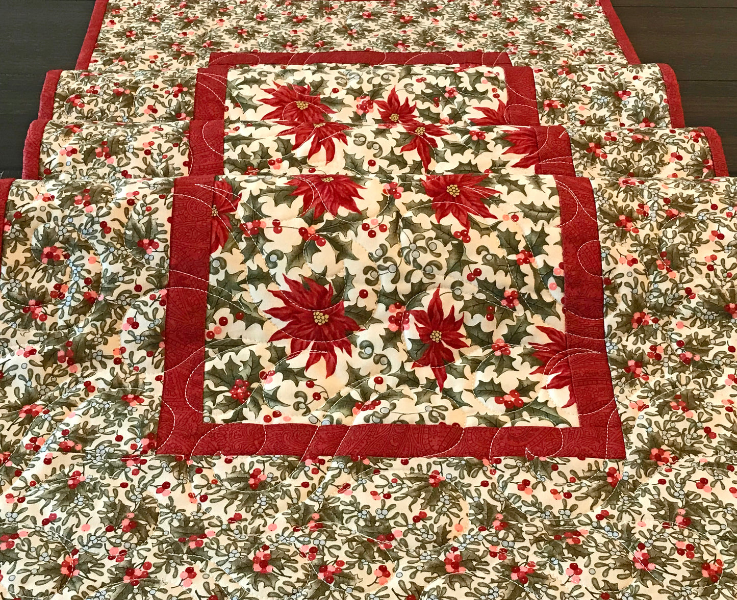 Christmas Poinsettia Table Runner - Handmade Quilts, Digital Patterns, and Home Décor items online - Cuddle Cat Quiltworks