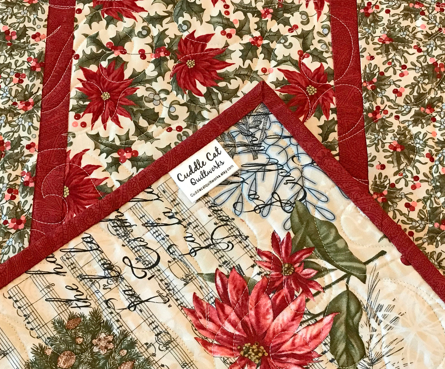 Christmas Poinsettia Table Runner - Handmade Quilts, Digital Patterns, and Home Décor items online - Cuddle Cat Quiltworks