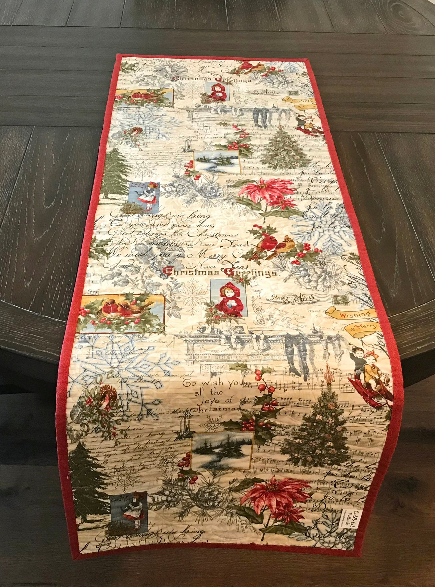 Christmas Poinsettia Table Runner - Handmade Quilts, Digital Patterns, and Home Décor items online - Cuddle Cat Quiltworks