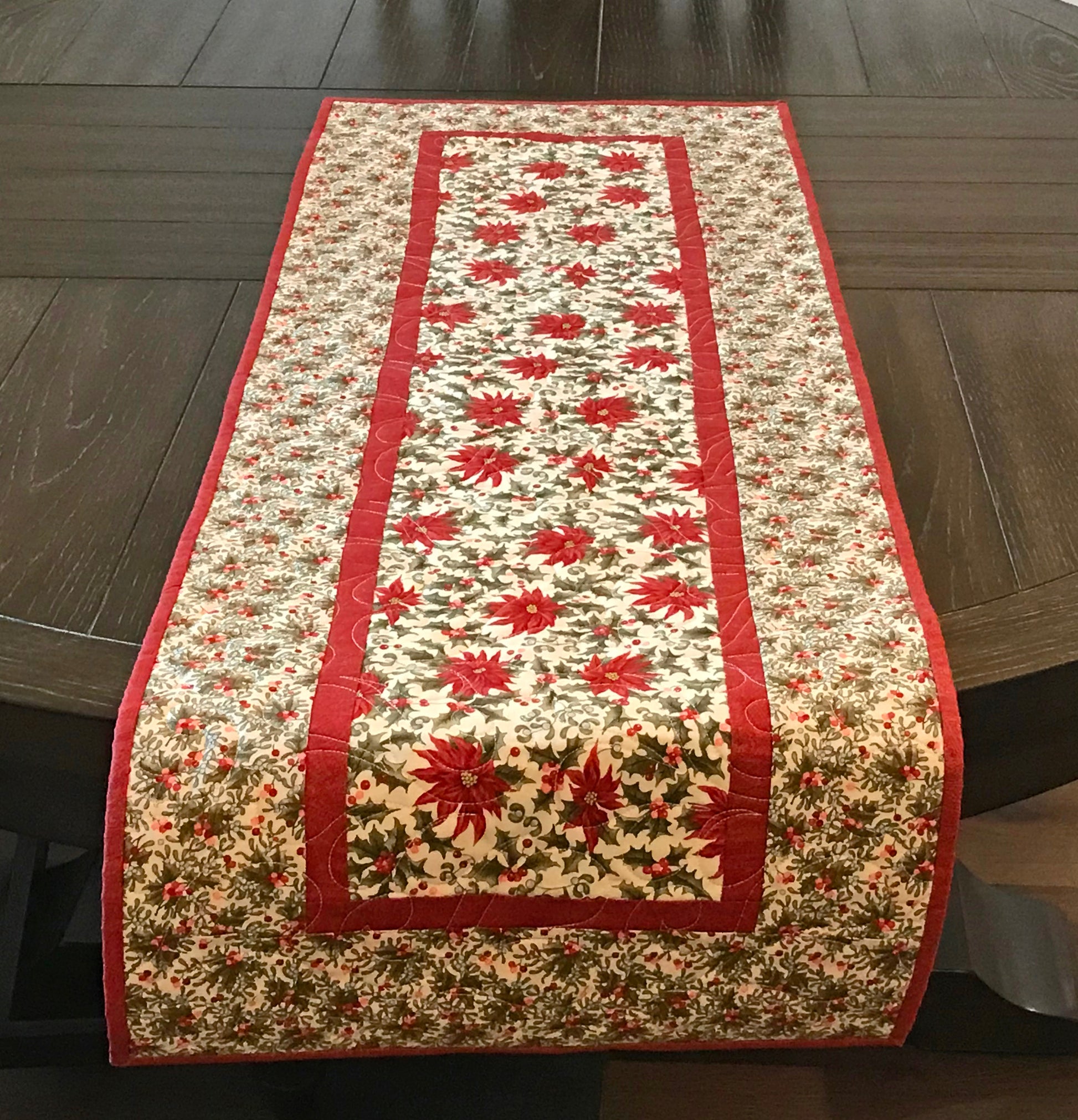 Christmas Poinsettia Table Runner - Handmade Quilts, Digital Patterns, and Home Décor items online - Cuddle Cat Quiltworks