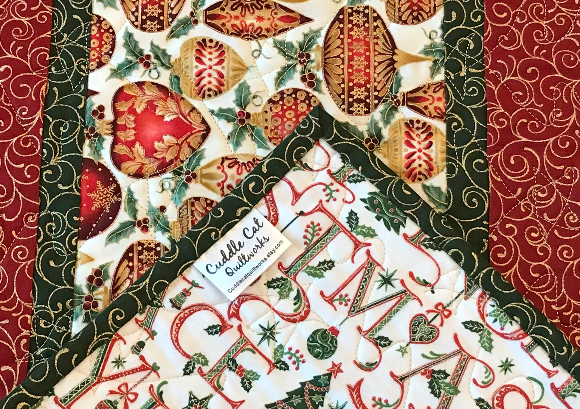 Christmas Ornament Table Runner - Handmade Quilts, Digital Patterns, and Home Décor items online - Cuddle Cat Quiltworks