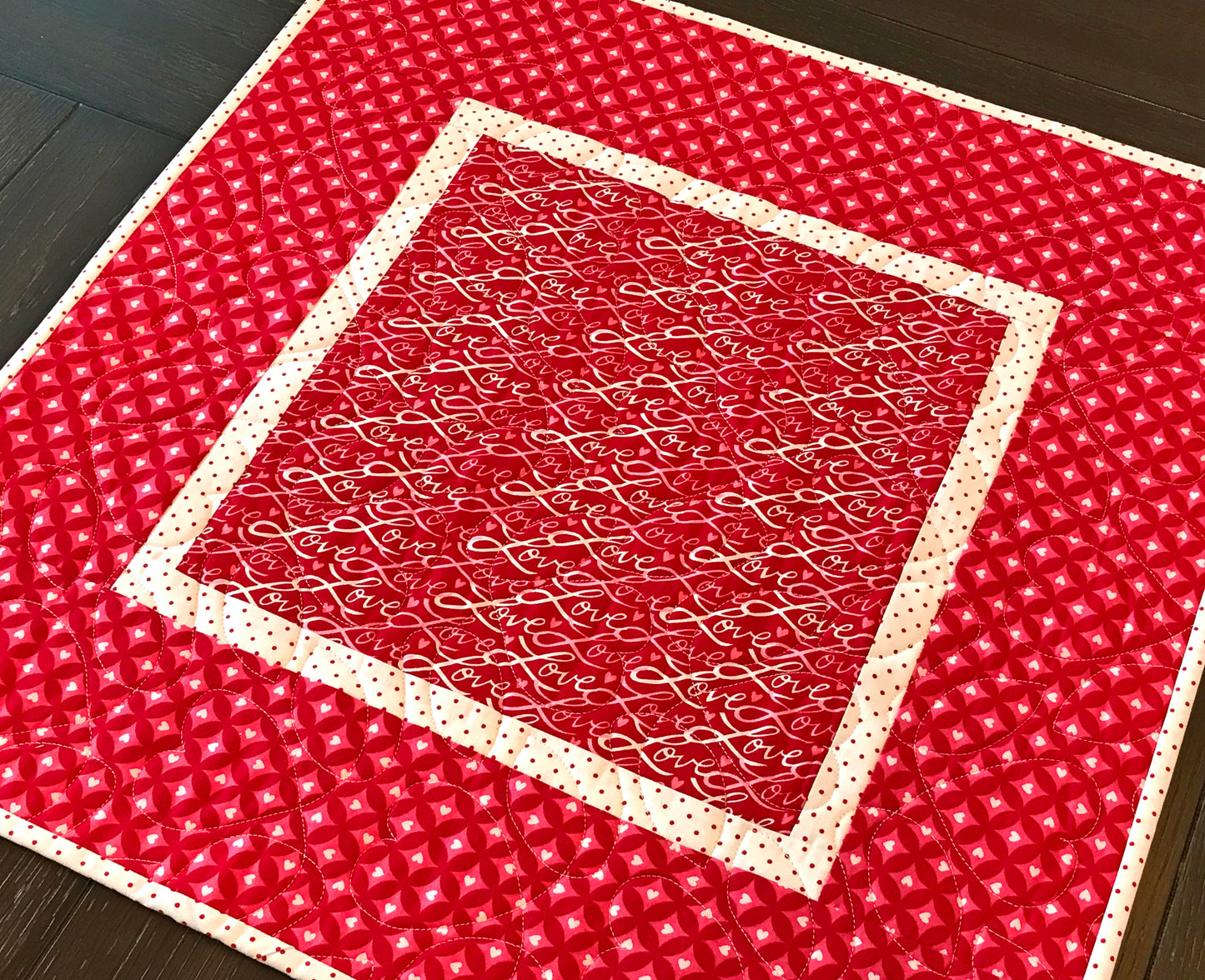 Valentine's Day Table Topper - Handmade Quilts, Digital Patterns, and Home Décor items online - Cuddle Cat Quiltworks