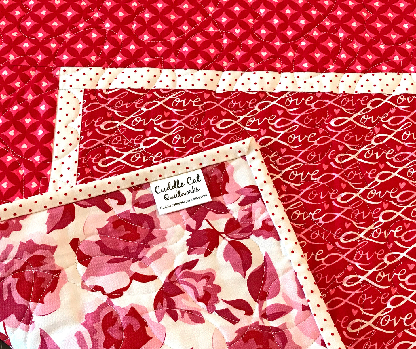 Valentine's Day Table Topper - Handmade Quilts, Digital Patterns, and Home Décor items online - Cuddle Cat Quiltworks