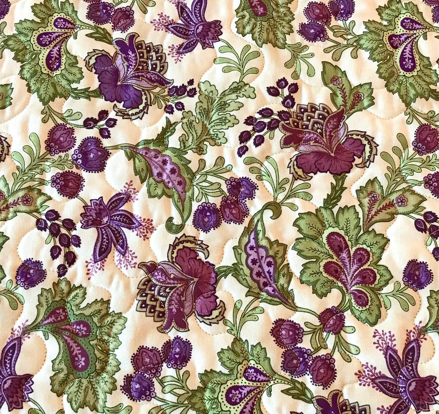 Purple and Green Jacobean Floral Table Topper - Handmade Quilts, Digital Patterns, and Home Décor items online - Cuddle Cat Quiltworks