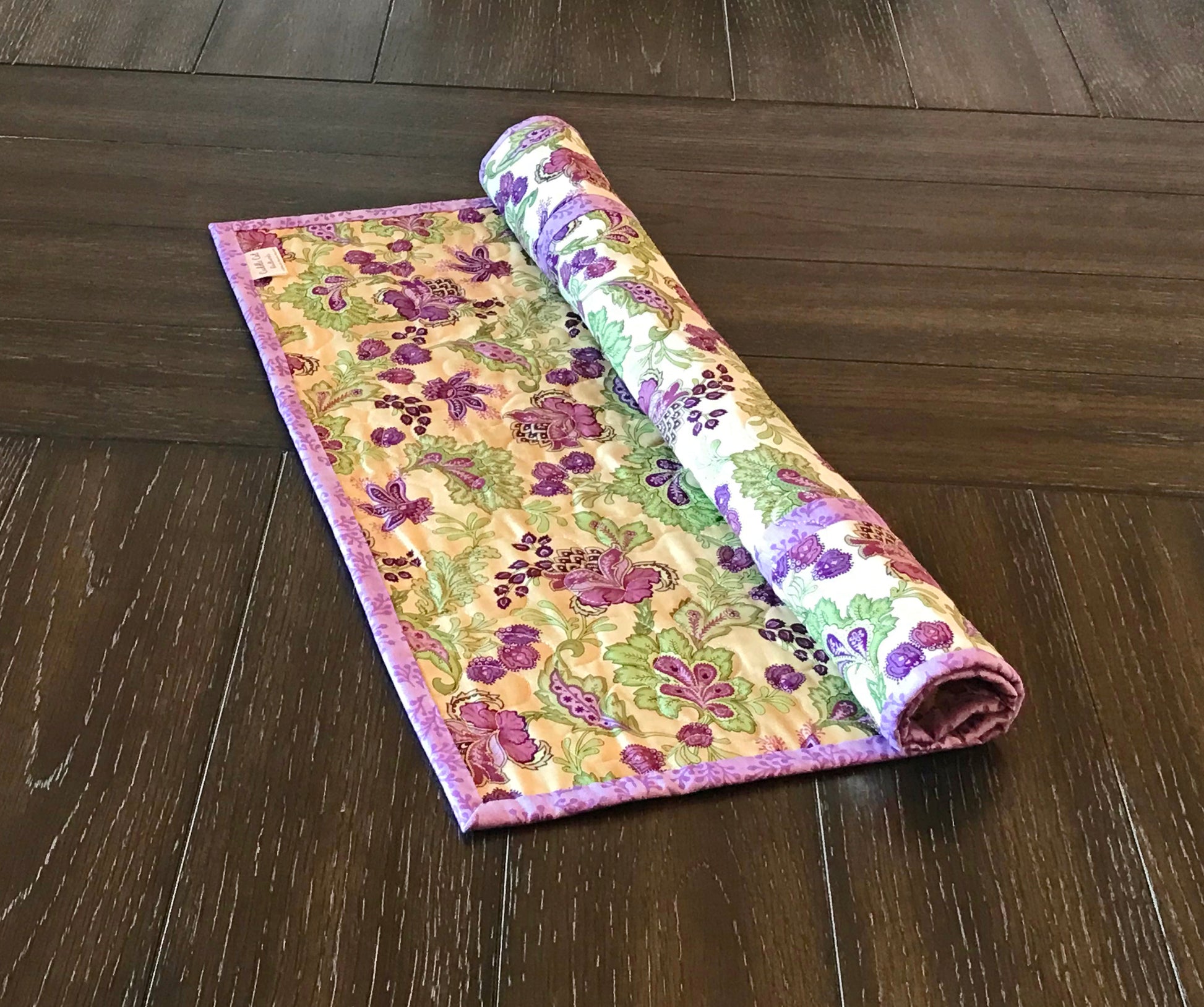 Purple and Green Jacobean Floral Table Topper - Handmade Quilts, Digital Patterns, and Home Décor items online - Cuddle Cat Quiltworks