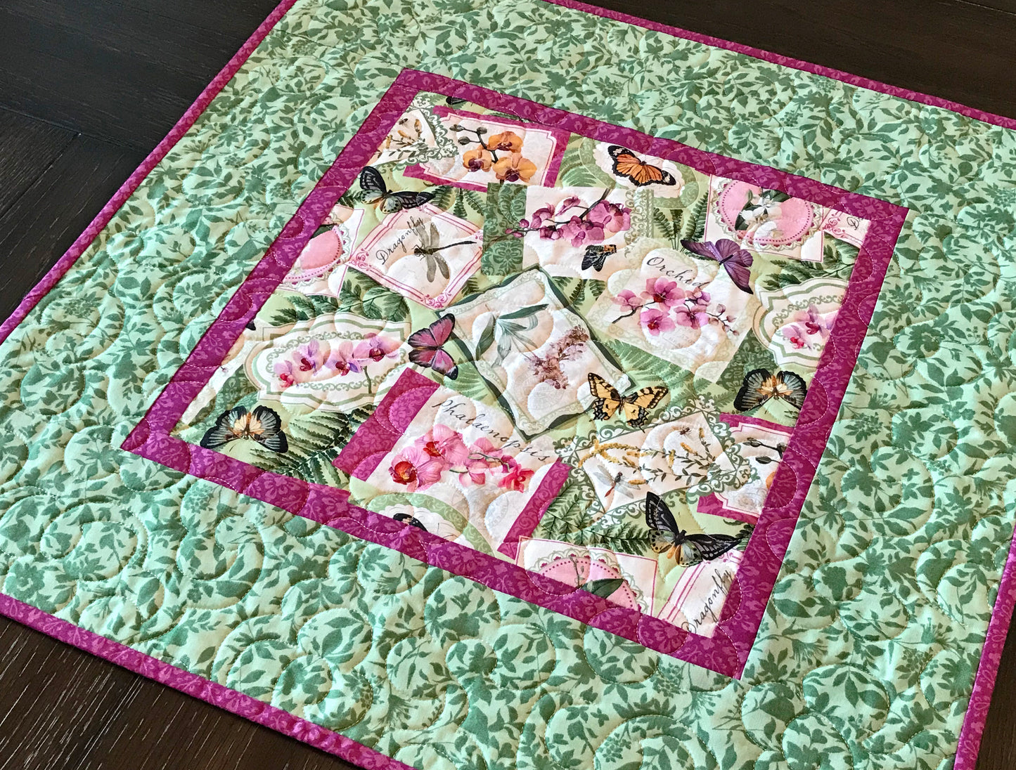 Butterfly Floral Table Topper - Handmade Quilts, Digital Patterns, and Home Décor items online - Cuddle Cat Quiltworks