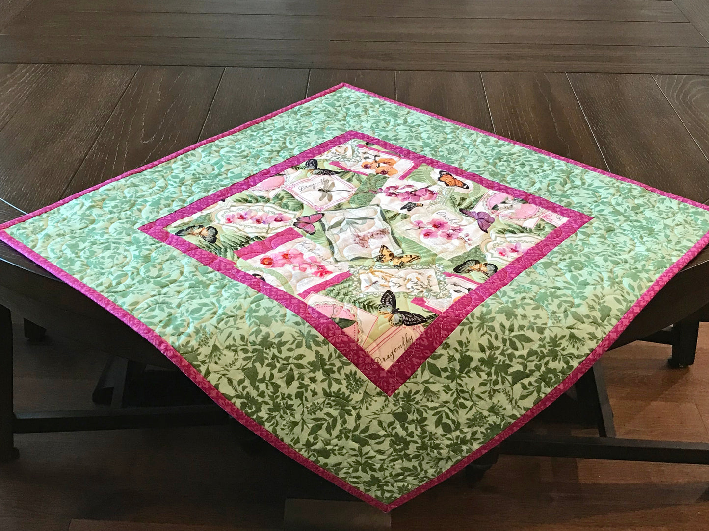 Butterfly Floral Table Topper - Handmade Quilts, Digital Patterns, and Home Décor items online - Cuddle Cat Quiltworks