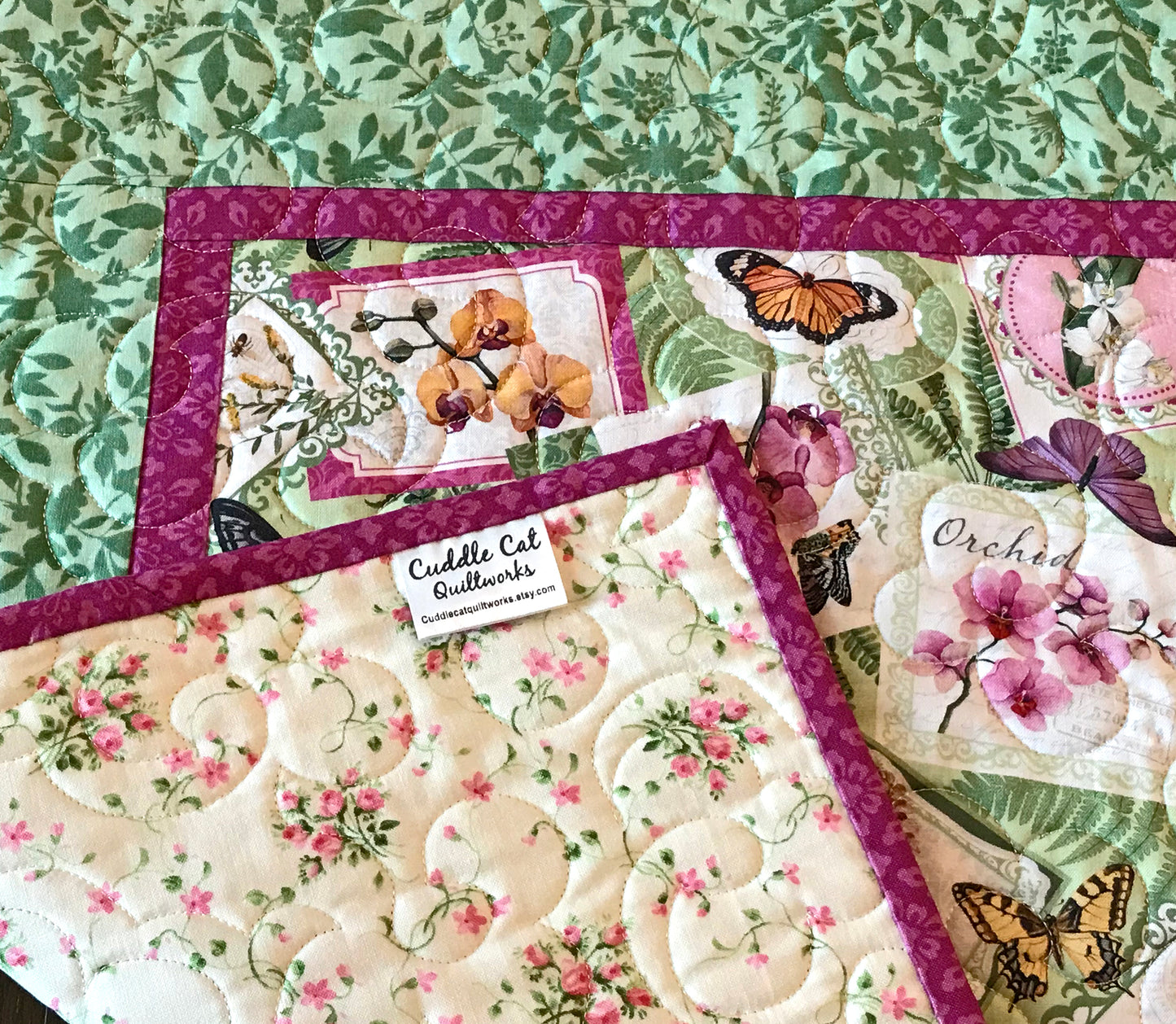 Butterfly Floral Table Topper - Handmade Quilts, Digital Patterns, and Home Décor items online - Cuddle Cat Quiltworks