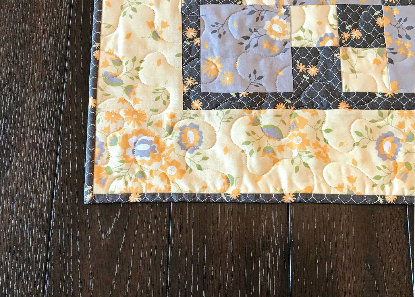 Yellow and Gray Patchwork Table Topper - Handmade Quilts, Digital Patterns, and Home Décor items online - Cuddle Cat Quiltworks