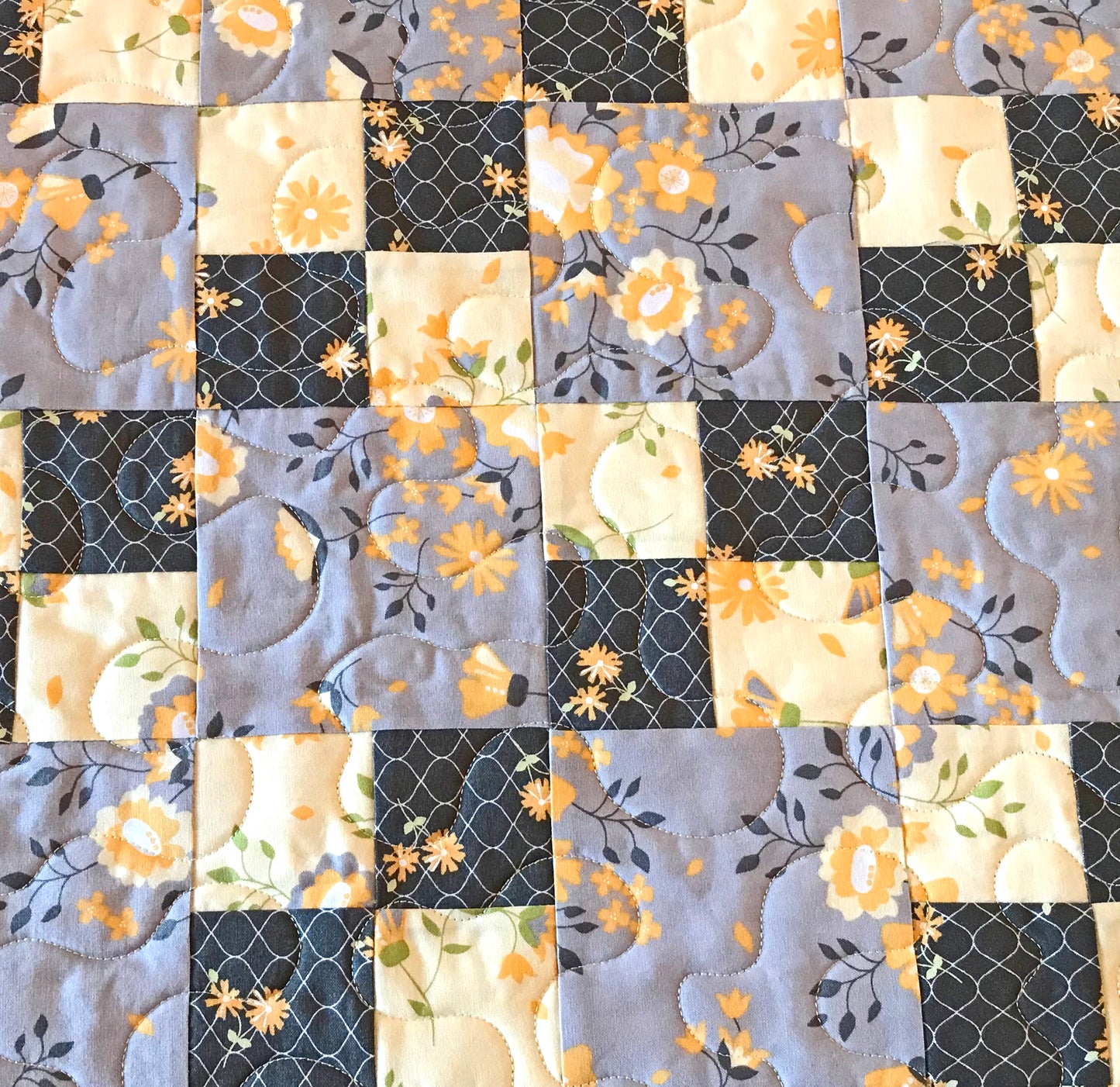 Yellow and Gray Patchwork Table Topper - Handmade Quilts, Digital Patterns, and Home Décor items online - Cuddle Cat Quiltworks