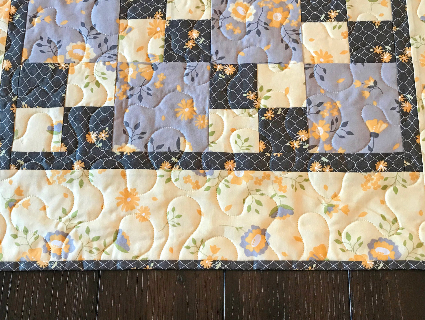 Yellow and Gray Patchwork Table Topper - Handmade Quilts, Digital Patterns, and Home Décor items online - Cuddle Cat Quiltworks