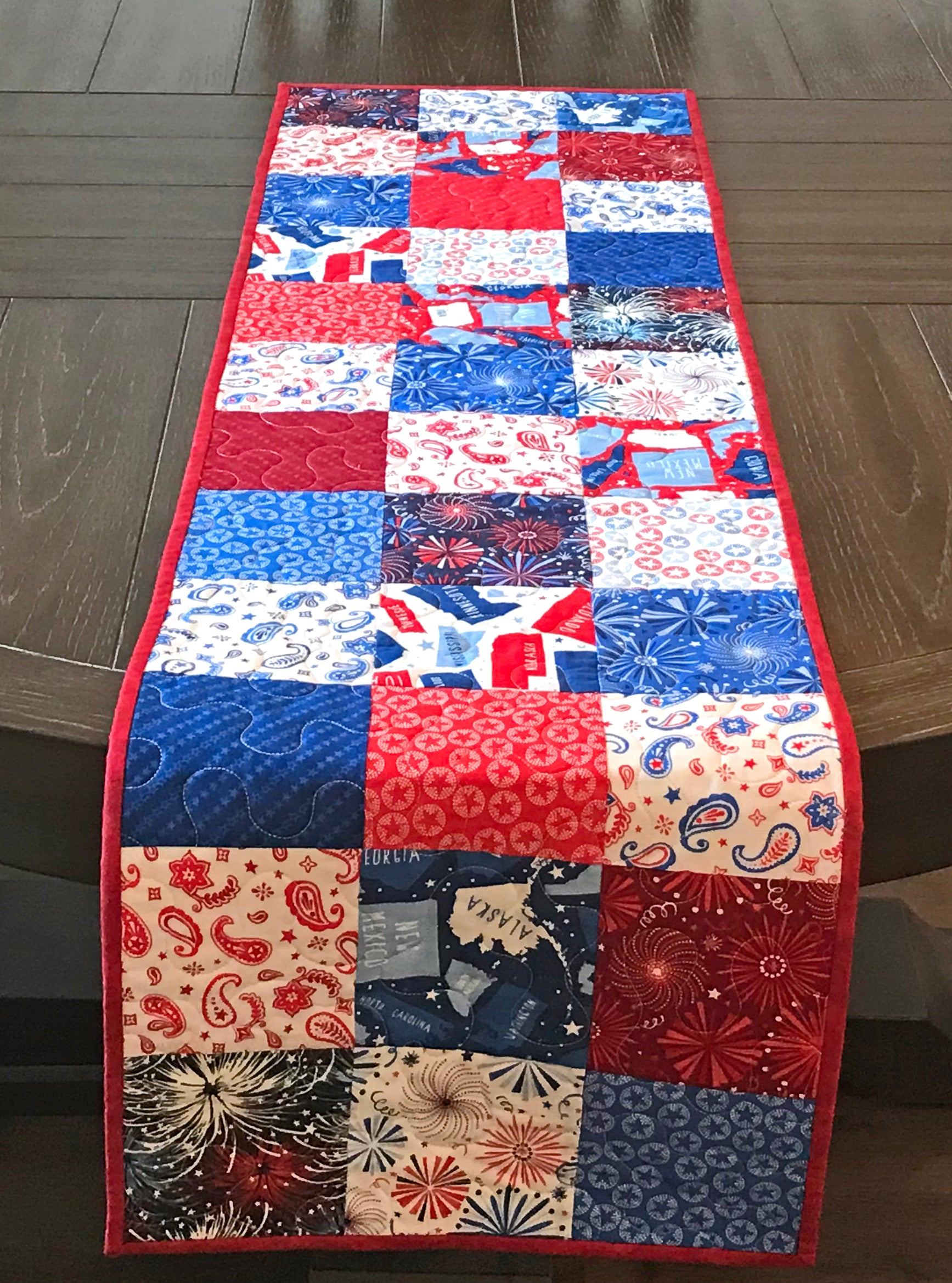 Patriotic Patchwork Table Runner - Handmade Quilts, Digital Patterns, and Home Décor items online - Cuddle Cat Quiltworks