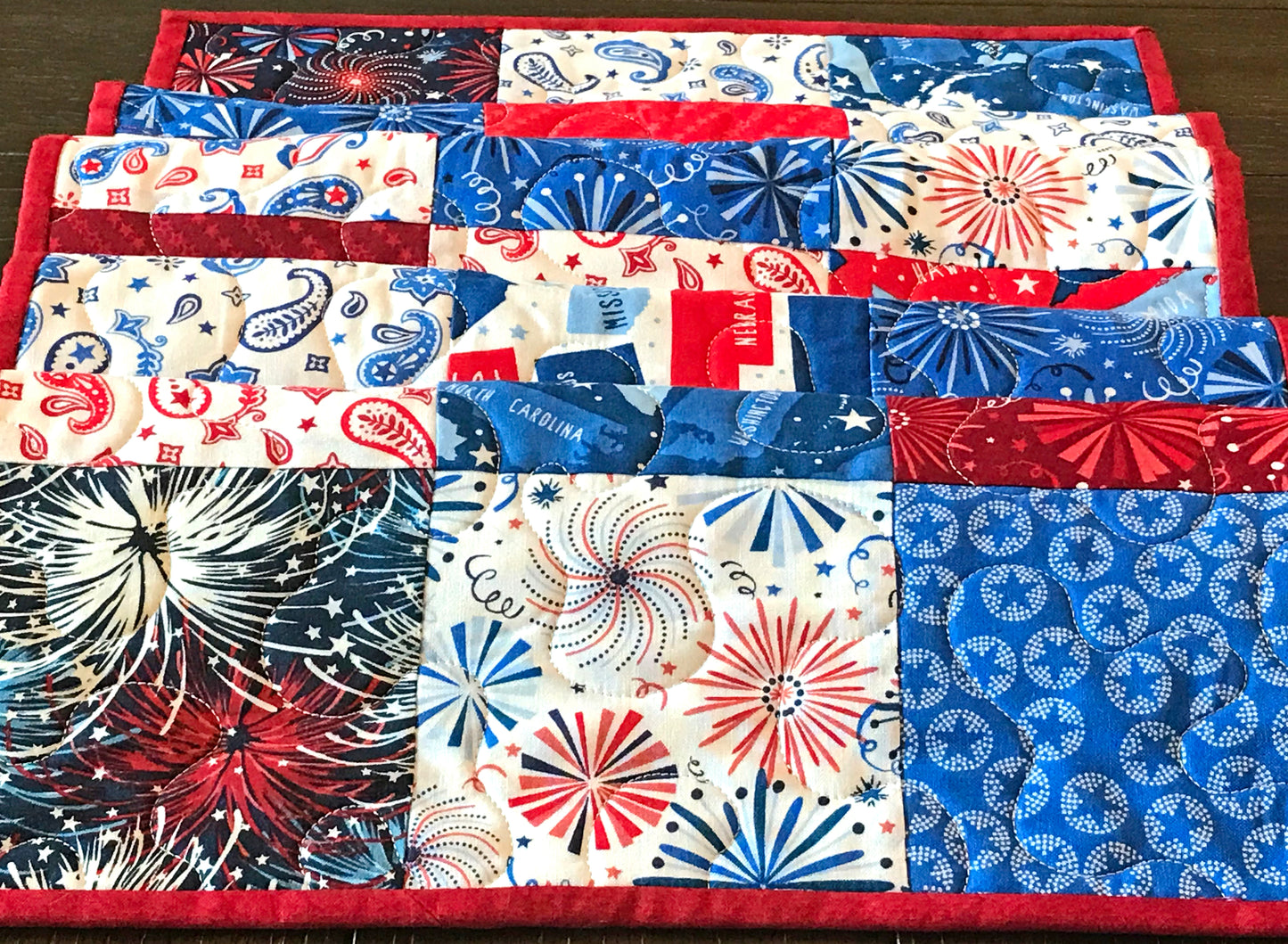 Patriotic Patchwork Table Runner - Handmade Quilts, Digital Patterns, and Home Décor items online - Cuddle Cat Quiltworks