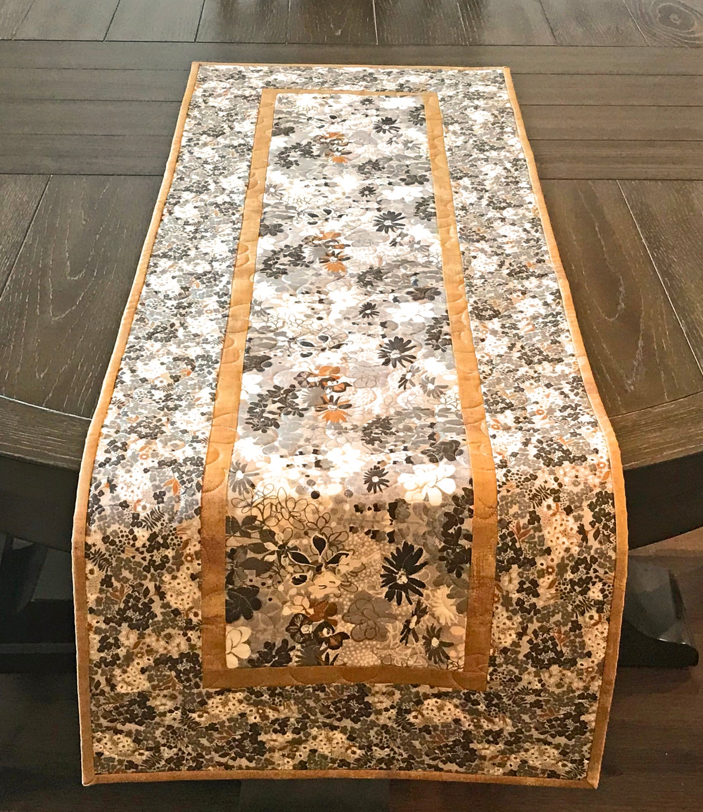 Gray and Caramel Floral Table Runner - Handmade Quilts, Digital Patterns, and Home Décor items online - Cuddle Cat Quiltworks