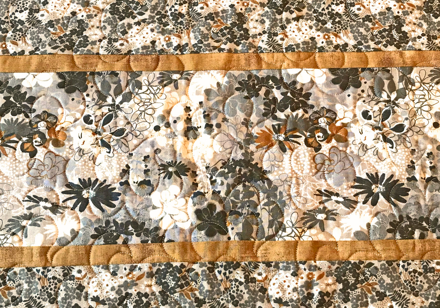 Gray and Caramel Floral Table Runner - Handmade Quilts, Digital Patterns, and Home Décor items online - Cuddle Cat Quiltworks