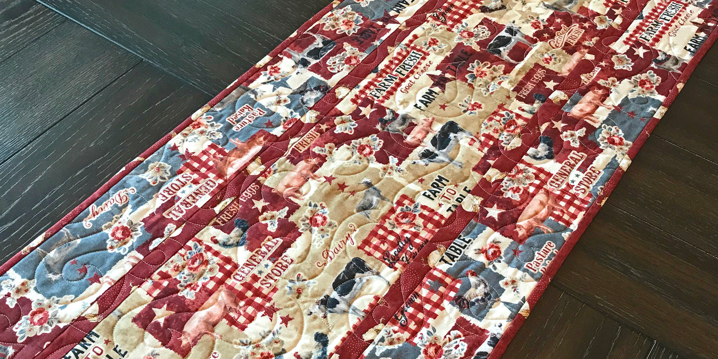 Red and Gray Farmhouse Table Runner - Handmade Quilts, Digital Patterns, and Home Décor items online - Cuddle Cat Quiltworks