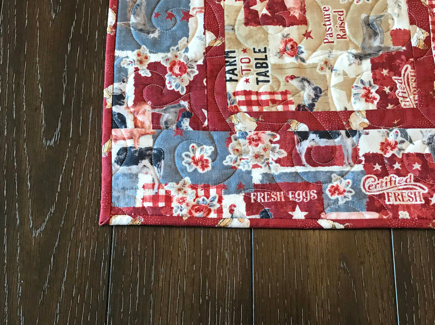 Red and Gray Farmhouse Table Runner - Handmade Quilts, Digital Patterns, and Home Décor items online - Cuddle Cat Quiltworks