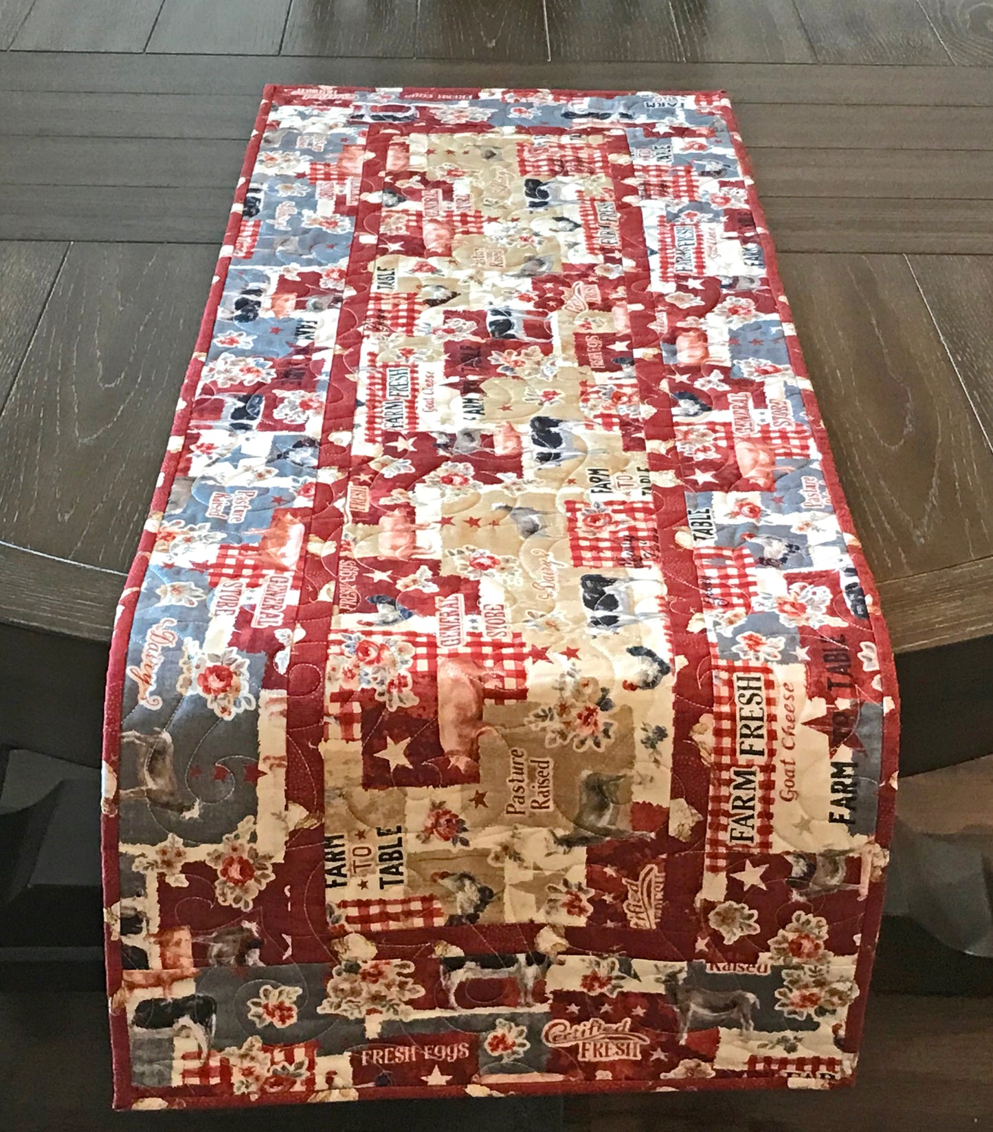 Red and Gray Farmhouse Table Runner - Handmade Quilts, Digital Patterns, and Home Décor items online - Cuddle Cat Quiltworks