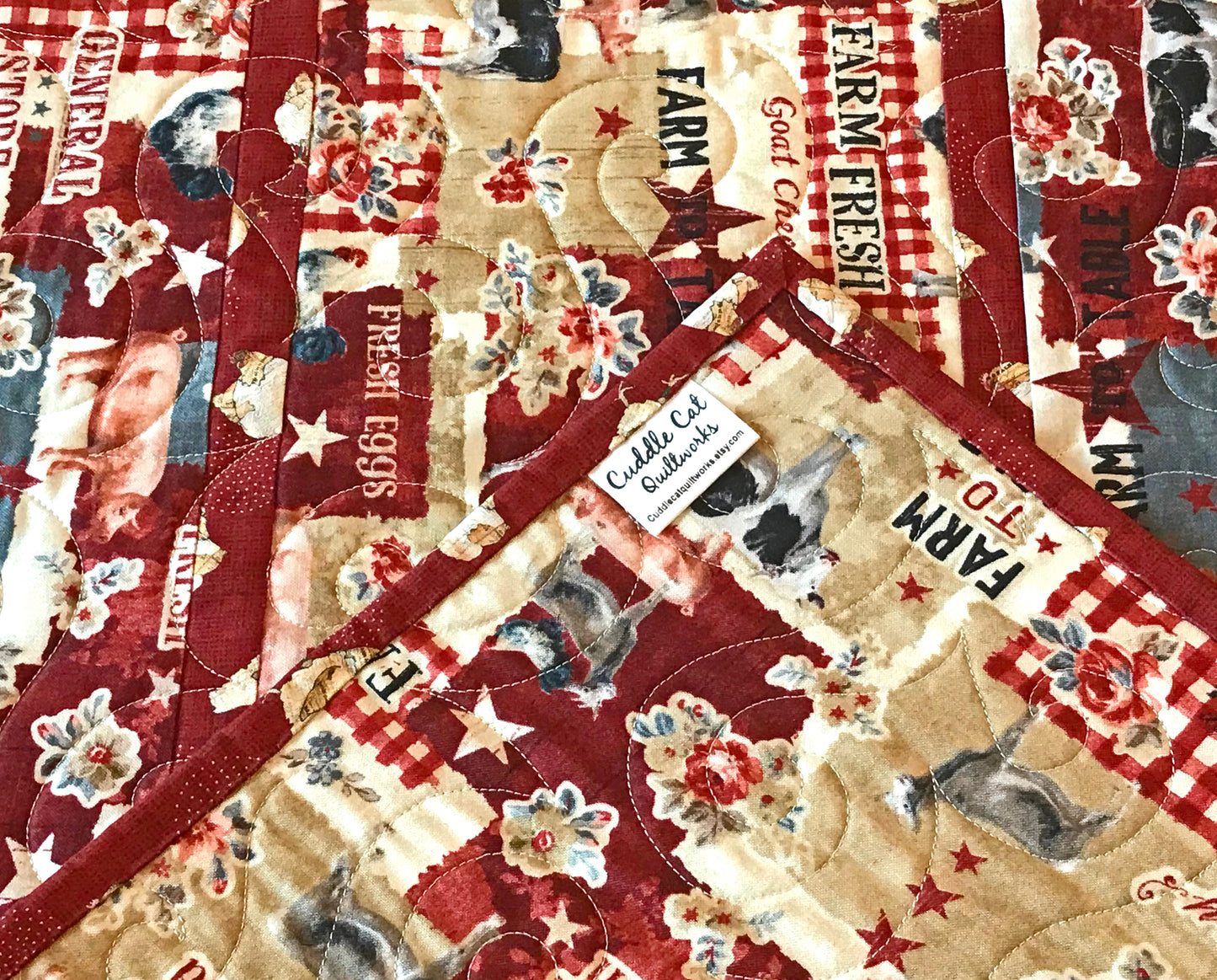 Red and Gray Farmhouse Table Runner - Handmade Quilts, Digital Patterns, and Home Décor items online - Cuddle Cat Quiltworks