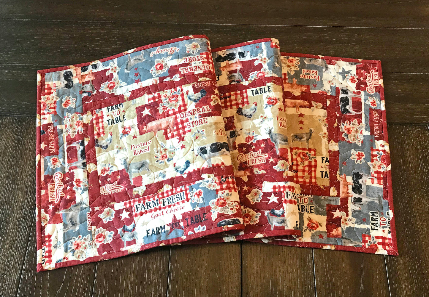 Red and Gray Farmhouse Table Runner - Handmade Quilts, Digital Patterns, and Home Décor items online - Cuddle Cat Quiltworks