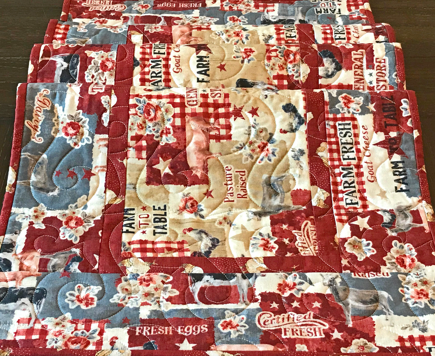 Red and Gray Farmhouse Table Runner - Handmade Quilts, Digital Patterns, and Home Décor items online - Cuddle Cat Quiltworks