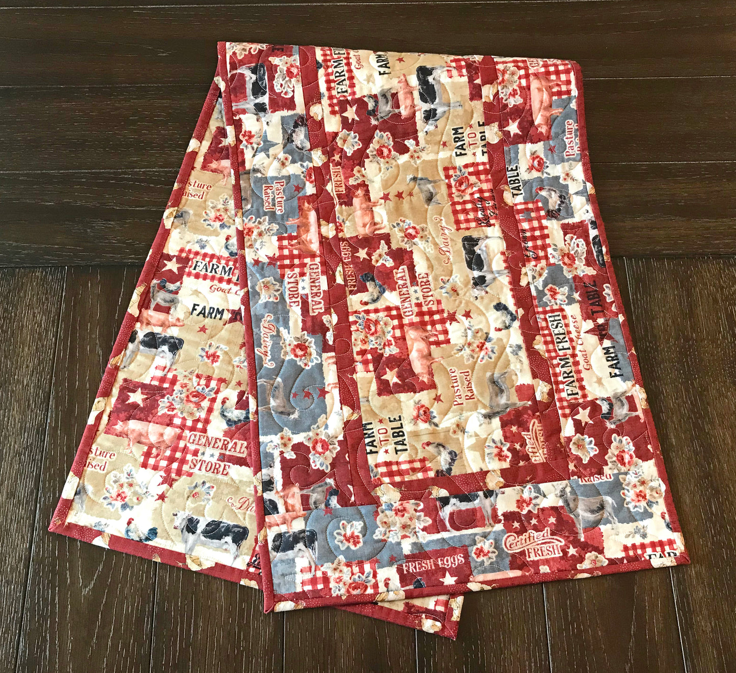 Red and Gray Farmhouse Table Runner - Handmade Quilts, Digital Patterns, and Home Décor items online - Cuddle Cat Quiltworks