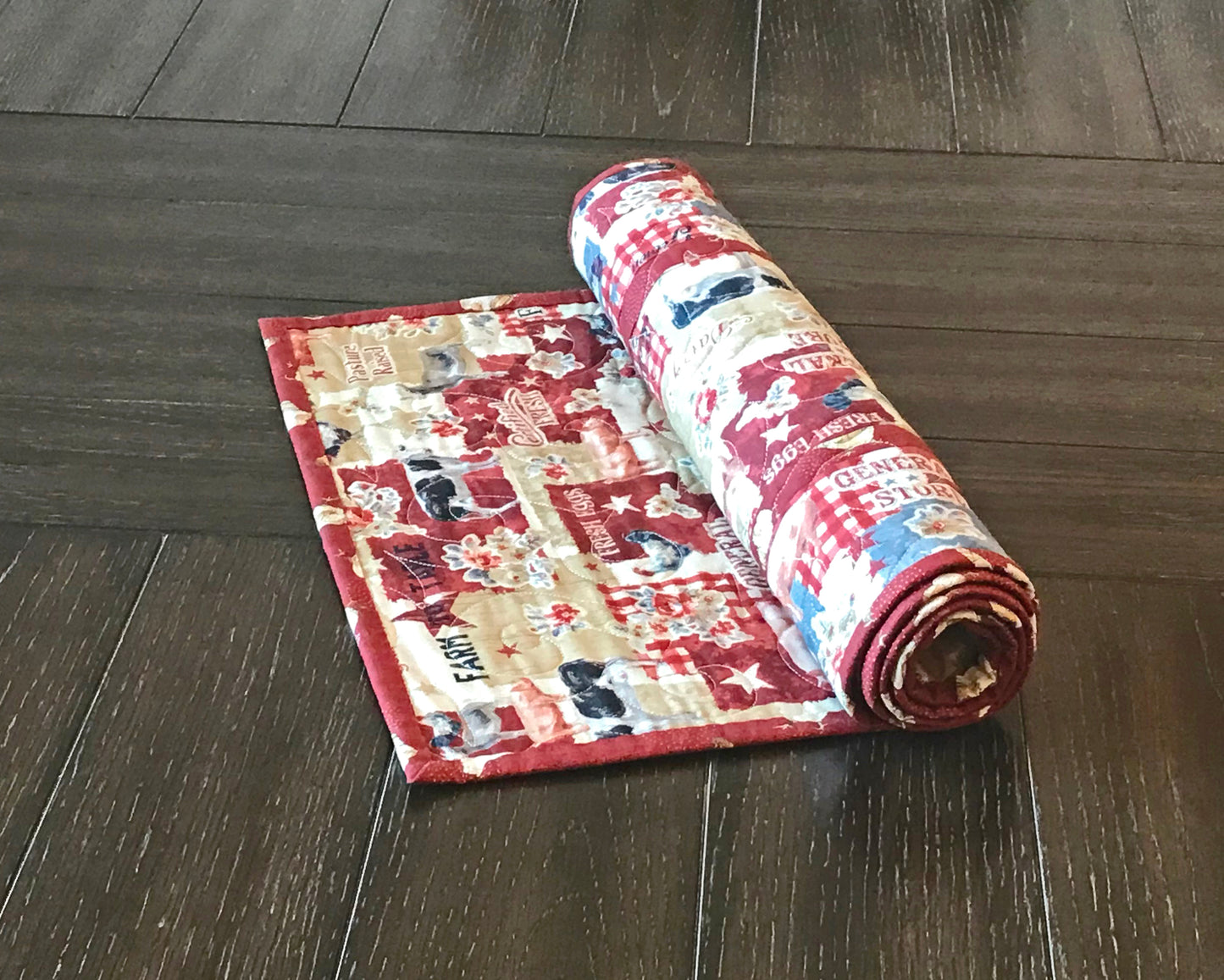 Red and Gray Farmhouse Table Runner - Handmade Quilts, Digital Patterns, and Home Décor items online - Cuddle Cat Quiltworks