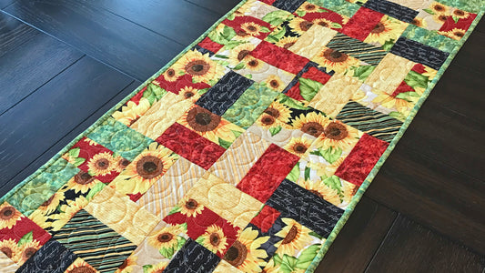 Sunflower Patchwork Table Runner - Handmade Quilts, Digital Patterns, and Home Décor items online - Cuddle Cat Quiltworks