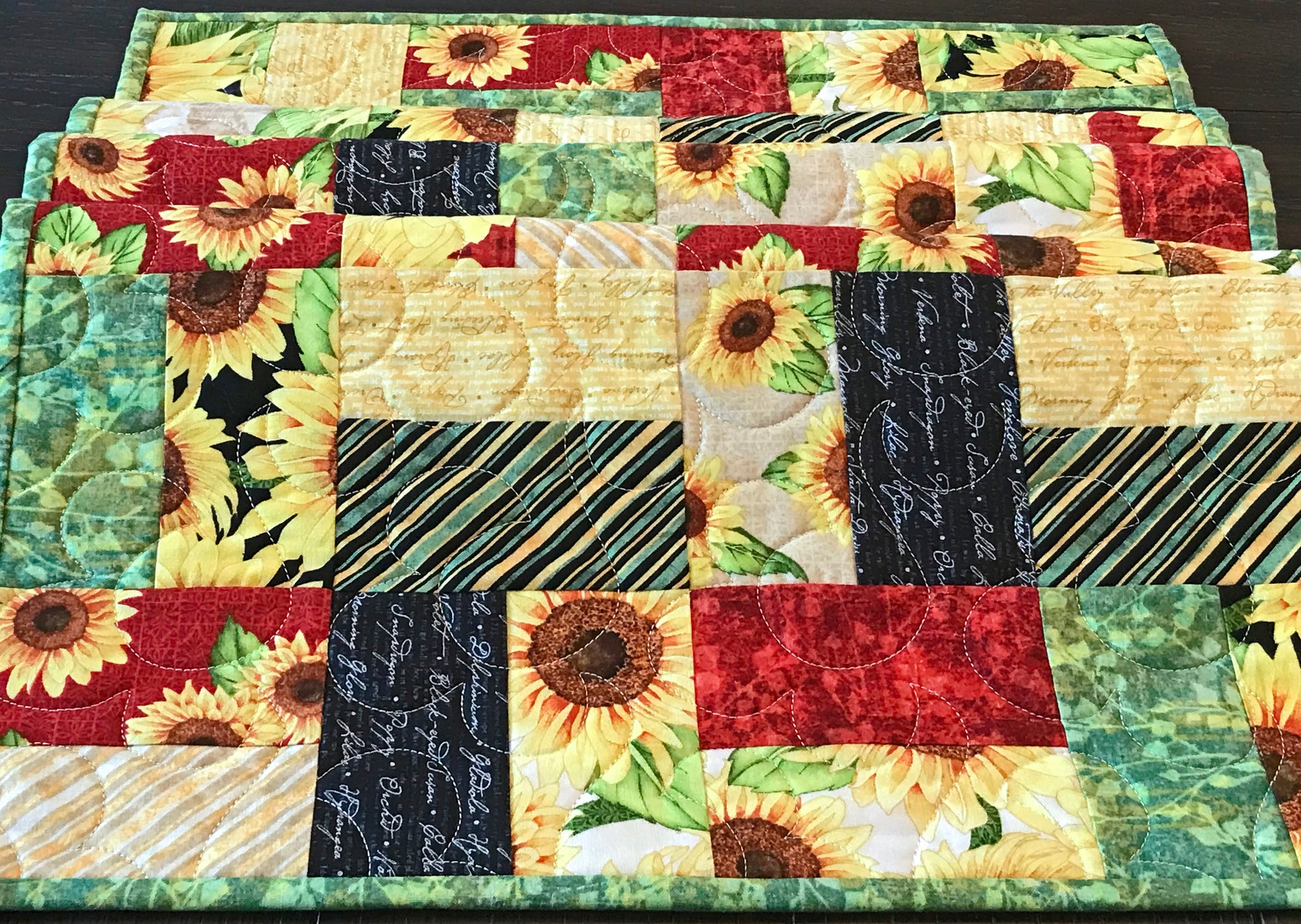 Sunflower Patchwork Table Runner - Handmade Quilts, Digital Patterns, and Home Décor items online - Cuddle Cat Quiltworks