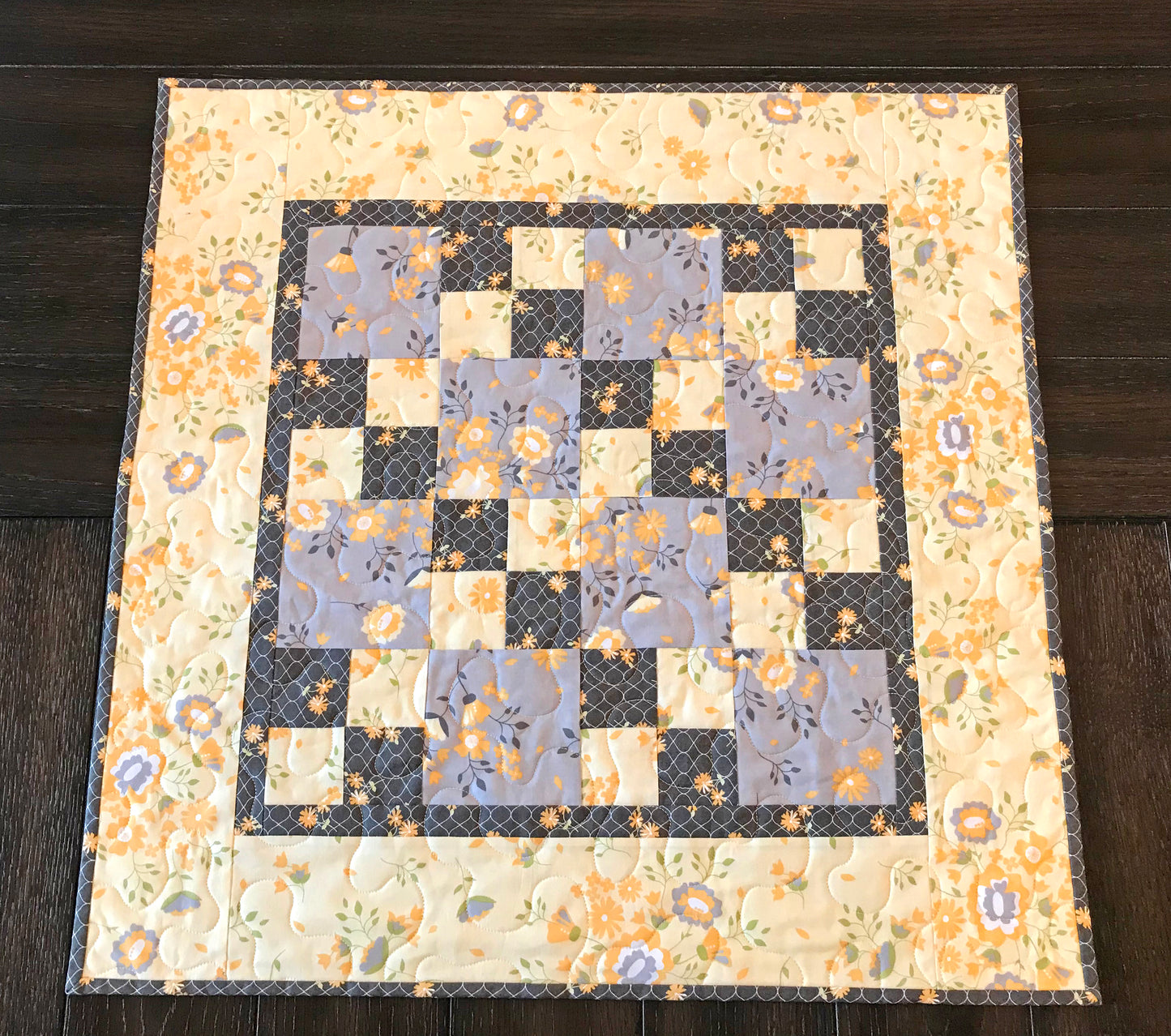 Yellow and Gray Patchwork Table Topper - Handmade Quilts, Digital Patterns, and Home Décor items online - Cuddle Cat Quiltworks