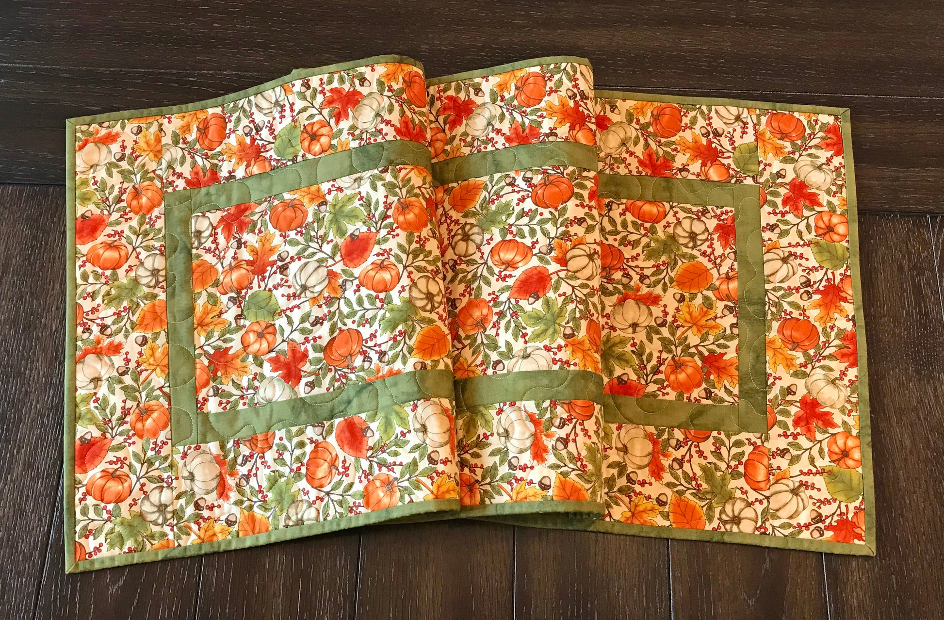 Fall Pumpkins Table Runner - Handmade Quilts, Digital Patterns, and Home Décor items online - Cuddle Cat Quiltworks