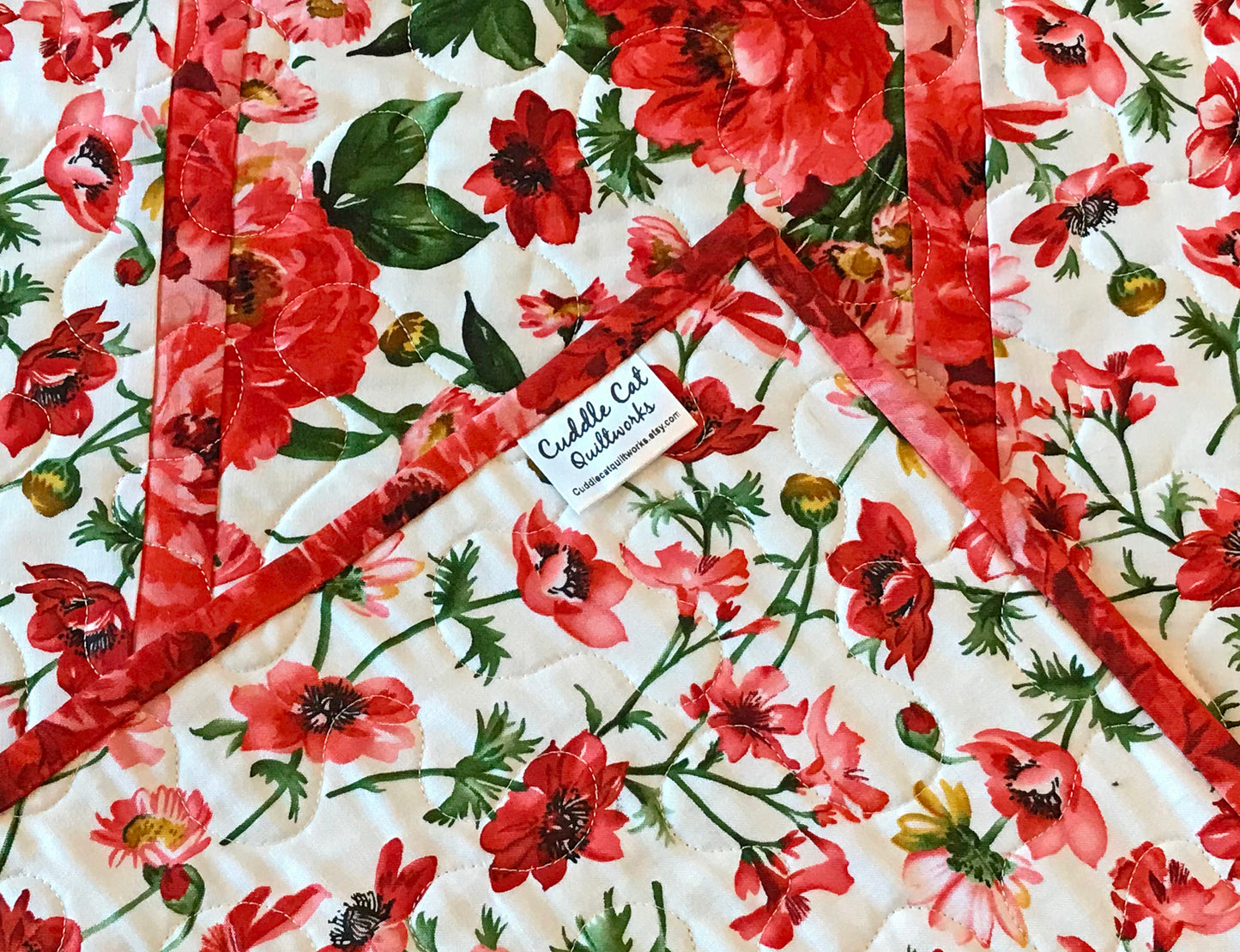 Red and White Roses Table Runner - Handmade Quilts, Digital Patterns, and Home Décor items online - Cuddle Cat Quiltworks